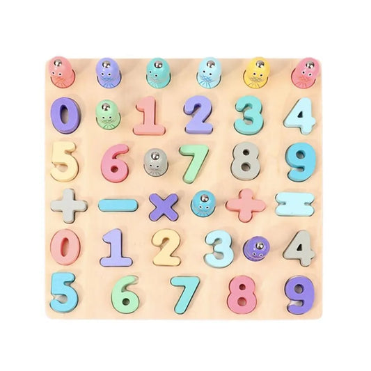 Educational Board Toy with Numbers and Multicolored Fishes, 36 Pieces, Wood