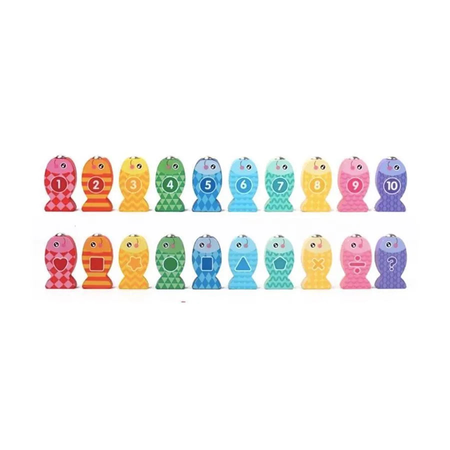 Educational Board Toy with Letters and Multicolored Fishes, 36 Pieces, Wood