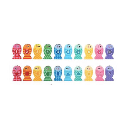 Educational Board Toy with Letters and Multicolored Fishes, 36 Pieces, Wood