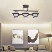 Classic Aramis Chandelier with Wood Square Lampshade 3 X E27 Socket Black White