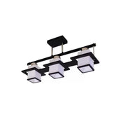 Classic Aramis Chandelier with Wood Square Lampshade 3 X E27 Socket Black White