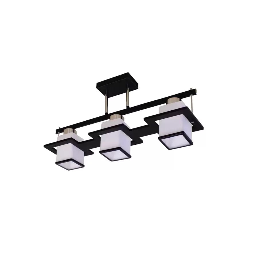 Classic Aramis Chandelier with Wood Square Lampshade 3 X E27 Socket Black White