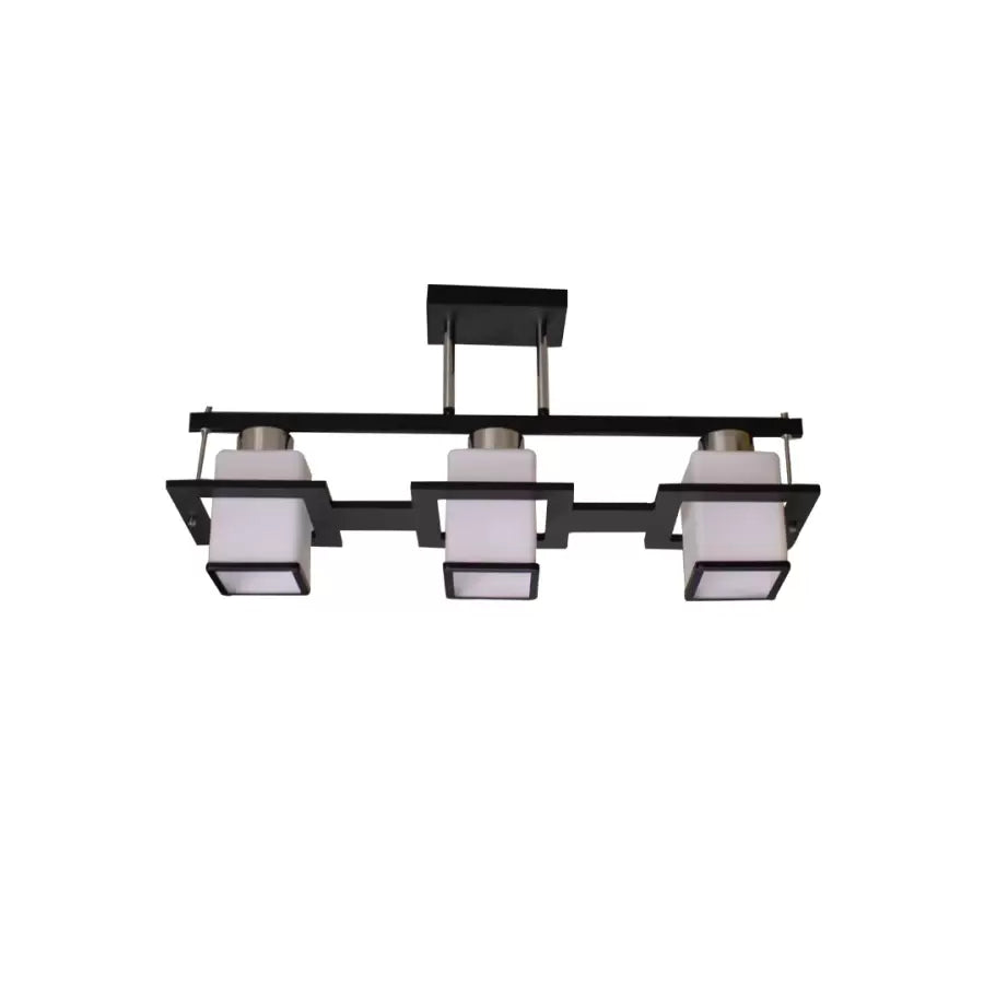 Classic Aramis Chandelier with Wood Square Lampshade 3 X E27 Socket Black White