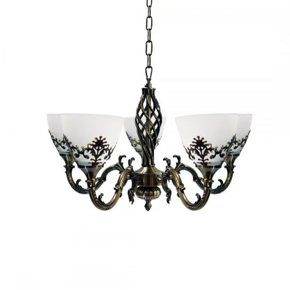 Rustic COTTAGE Chandelier, 5*E27, Antique Bronze, Metal and Glass