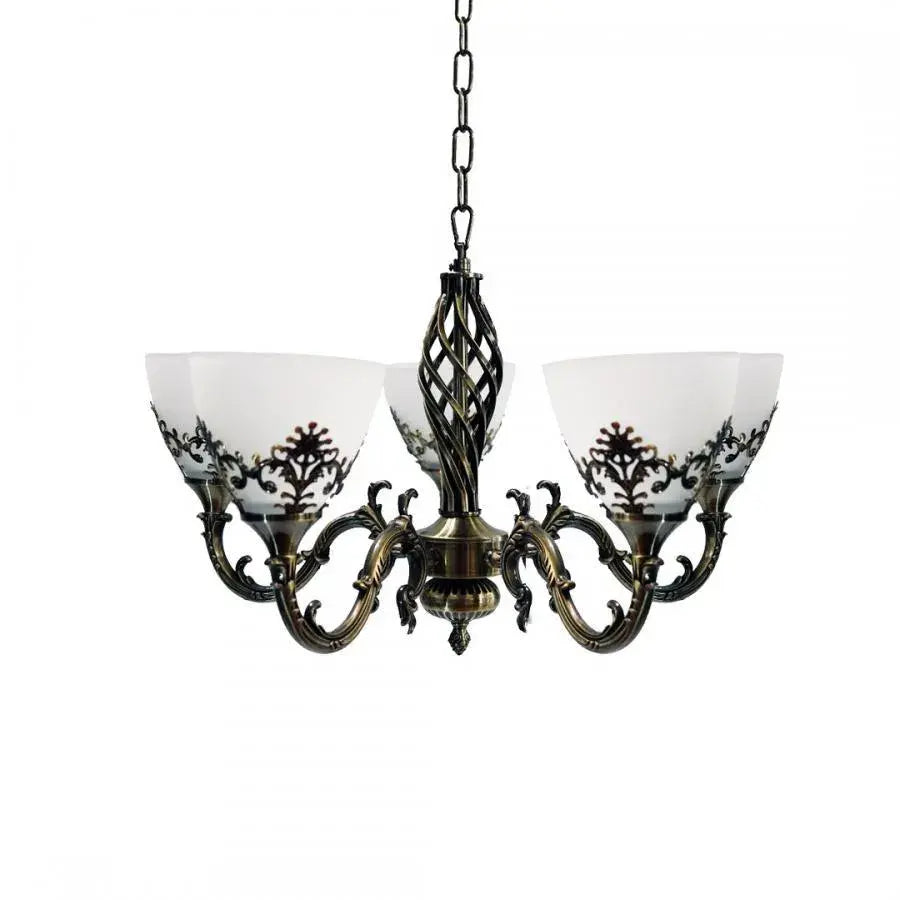 Rustic COTTAGE Chandelier, 5*E27, Antique Bronze, Metal and Glass