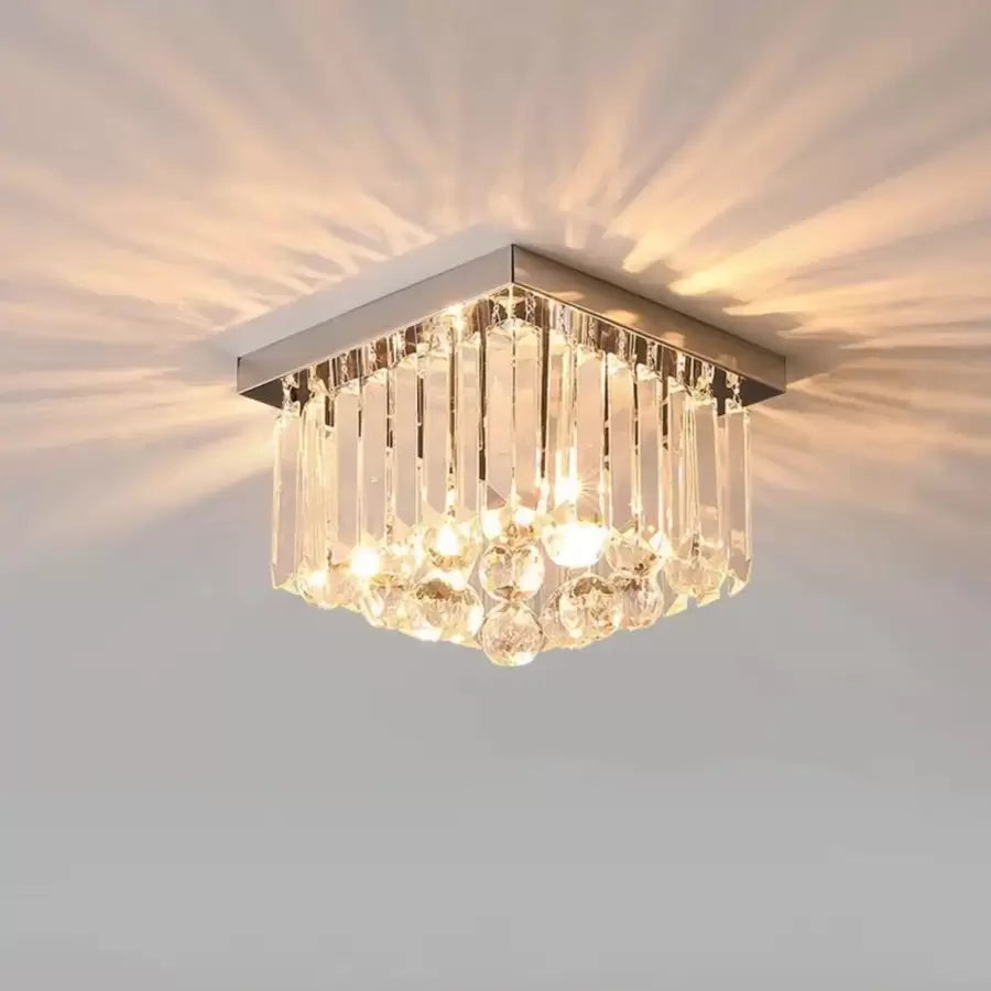 MARTINEZ Linear Luxe Crystal Chandelier, Diameter 35cm, 4x E14, Glossy Chrome