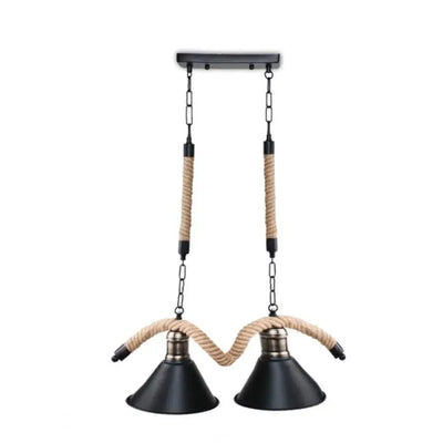 Rope Chandelier, 2*E27, Brown, Metal and Rope