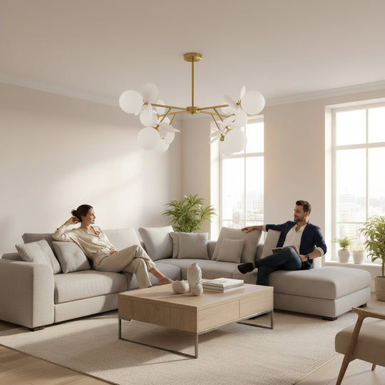 SVEN modern bulb chandelier, Ø73cm, 8x G9, Gold, Metal