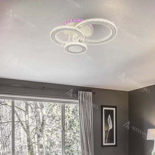 LED chandelier with remote control and crystal LEOCADIA RGB 134W, 3 Circles, Cold/Warm/Neutral light, Dimmable, White Crystal LED Chandelier Default Title Alessandro Design