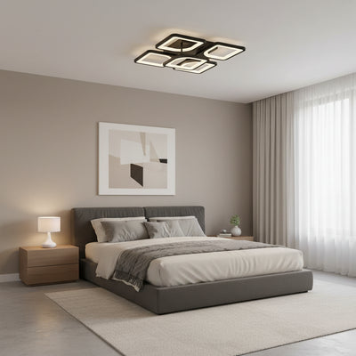 LED chandelier with remote control ZOE 65W, 5 Squares, Cold/Warm/Neutral light, Dimmable, Black