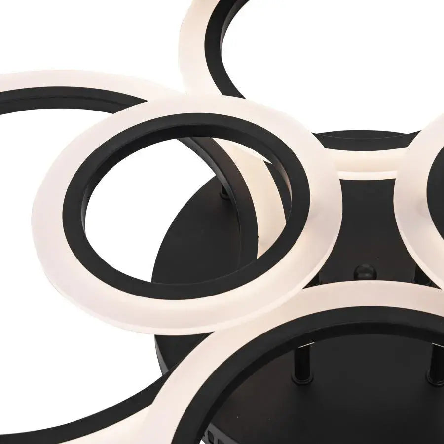 LED Chandelier with Remote Control, Betty, 6 Circles, 82W, Cold/Warm/Neutral Light, Dimmable, Black