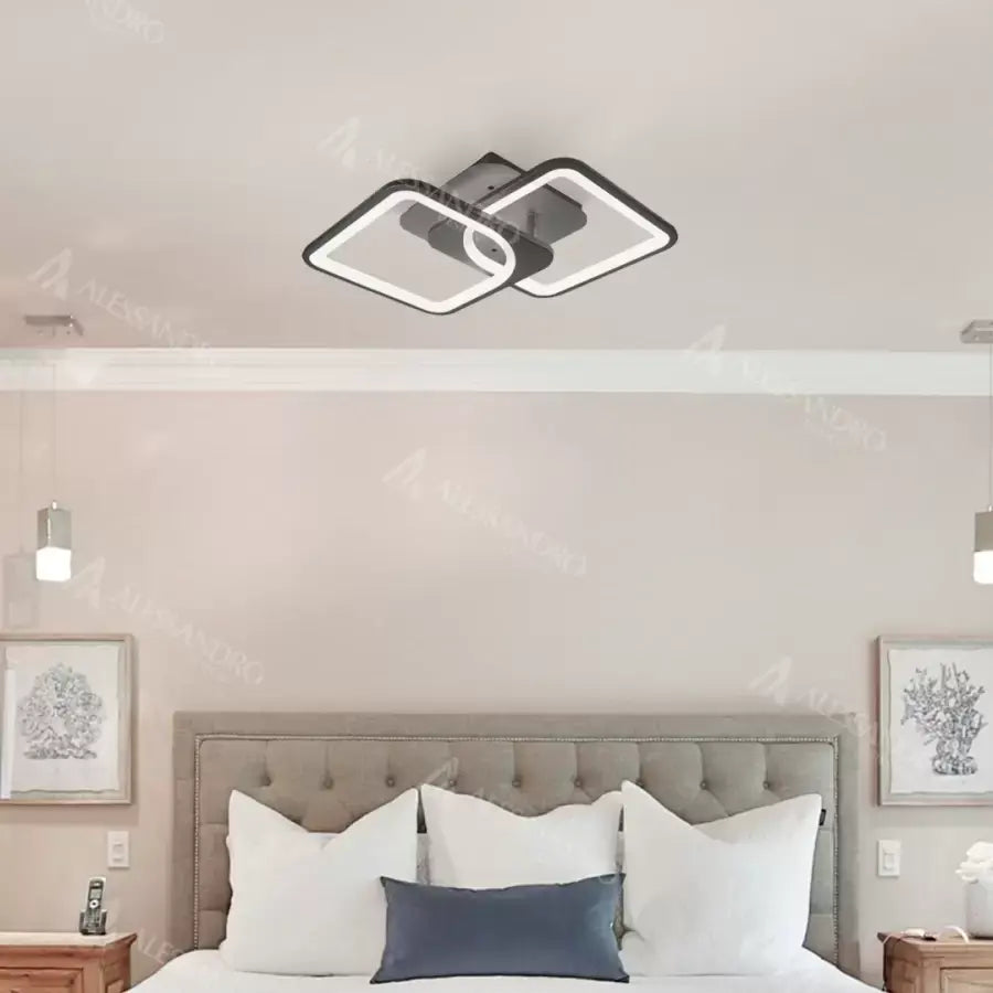 LED Chandelier with Remote Control, ZOE, 2 Squares, 39W, Cold/Warm/Neutral Light, Dimmable, Black