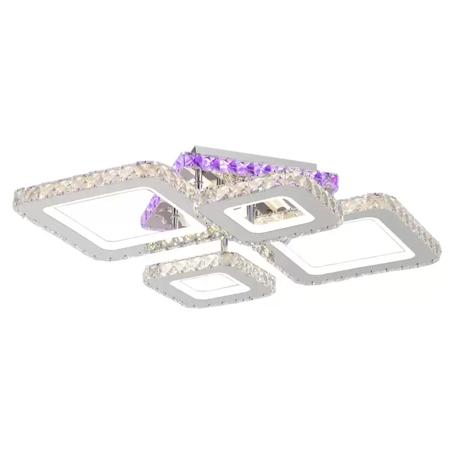 NOVA Rhomba LED Chandelier with Crystals, 4 Light Sources, RGB, with Remote Control, 60W, Glossy Chrome 