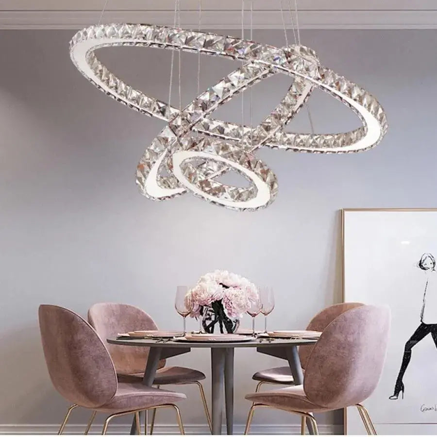PRISM Luminis LED Chandelier, 78W, Crystal and Metal, 3 Circles, Dimmable, Adjustable Height, Cold/Warm/Neutral Light, Luxurious Lighting