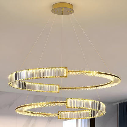 LED Chandelier PRISM Regal, Gold, Metal and Crystal, Dimmable, Adjustable Height, Elegant Design, Cold/Warm/Neutral Light