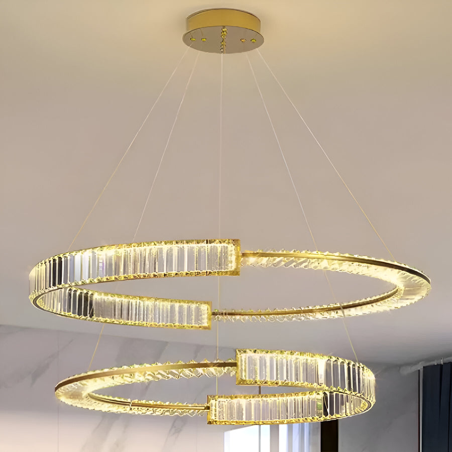 LED Chandelier PRISM Regal, Gold, Metal and Crystal, Dimmable, Adjustable Height, Elegant Design, Cold/Warm/Neutral Light