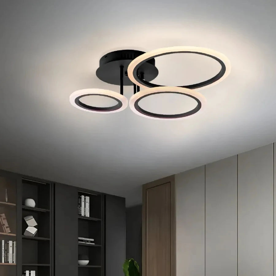LED Chandelier with Remote Control BETTY, 41W, 3 Circles, Cold/Warm/Neutral Light, Dimmable, Black 