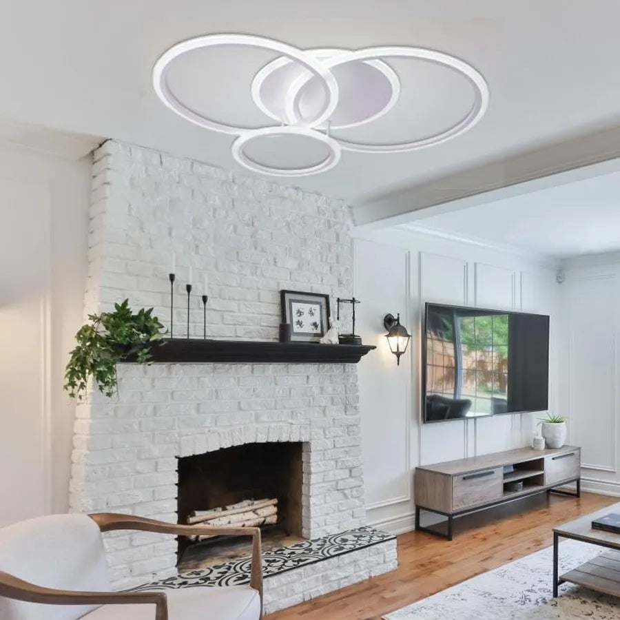 LED chandelier with remote control LUCY, 70W, 4 Circles, Cold/Warm/Neutral light, Dimmable, White
