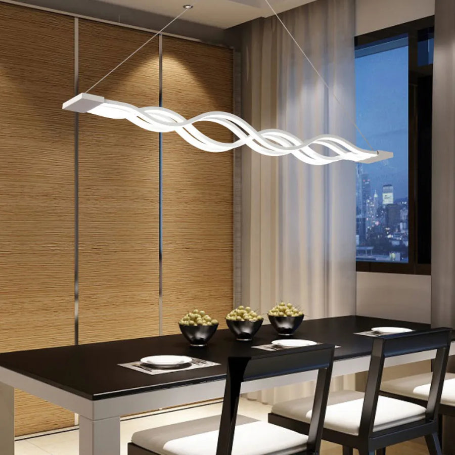 LED Pendant Chandelier with Remote Control WAVE, 105W, Adjustable Height, Cold/Warm/Neutral Light, Dimmable, White 