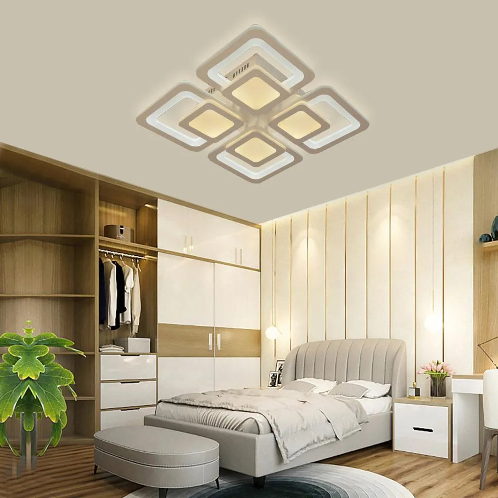 LED Chandelier with Remote Control SUSAN, 77W, 4 Squares, Cold/Warm/Neutral Light, Dimmable, White 