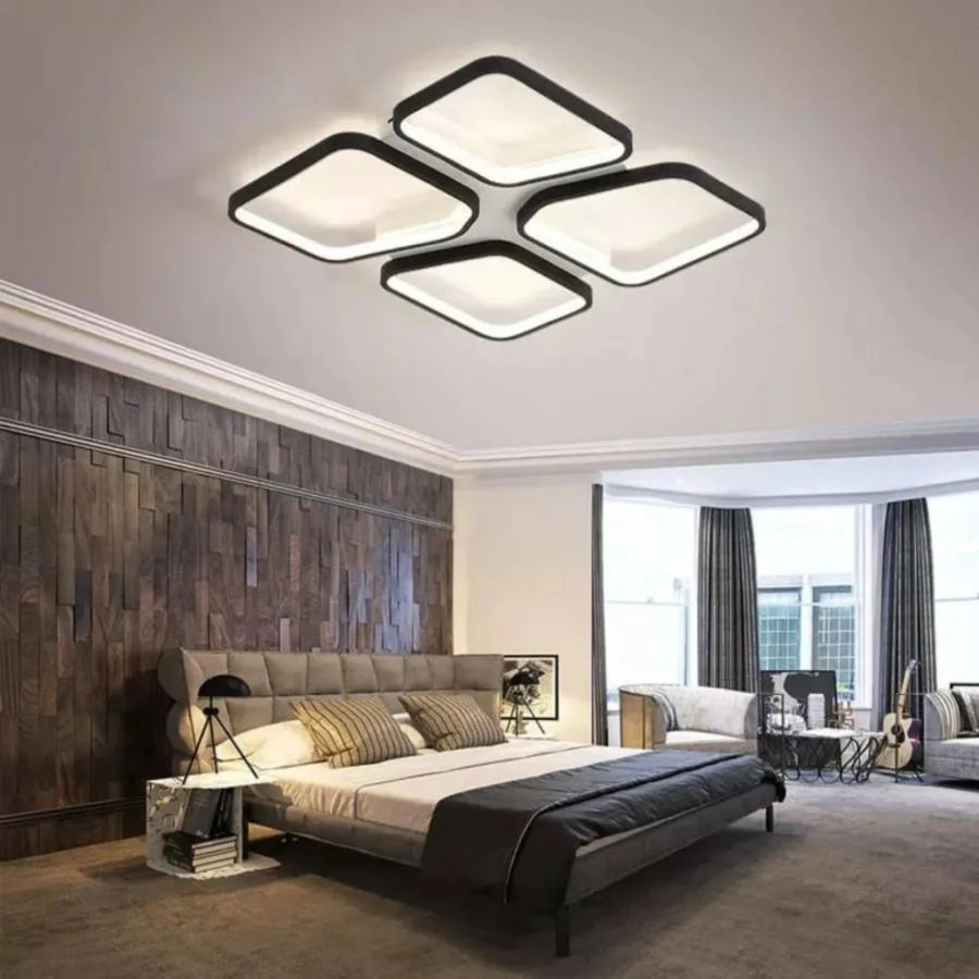 LED Chandelier with Remote Control DAIKI, 79W, 4 Squares, Cold/Warm/Neutral Light, Dimmable, Black 