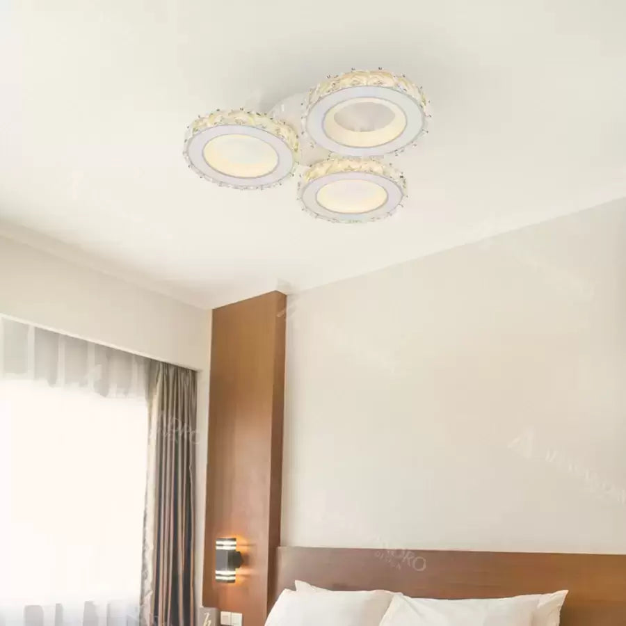 Ecotius LED Chandelier with Remote Control, 72W, Chrome with White, Cold/Warm/Neutral Light, Metal and Crystal, Dimmable, IP.20