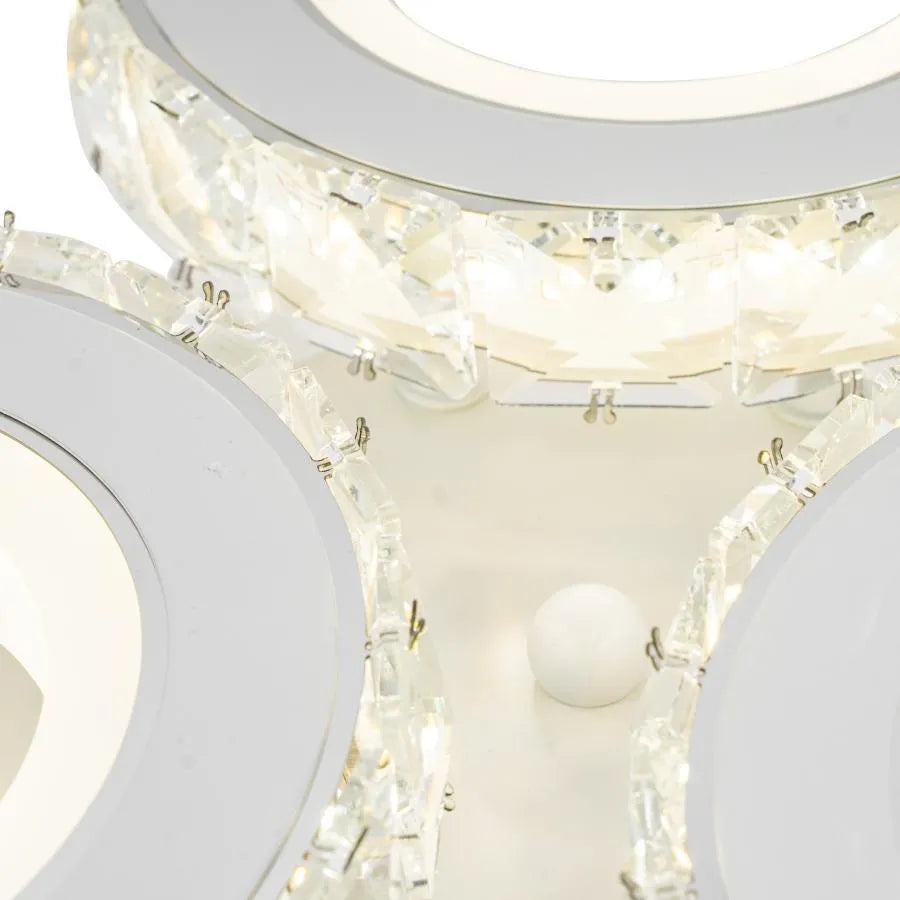 Ecotius LED Chandelier with Remote Control, 72W, Chrome with White, Cold/Warm/Neutral Light, Metal and Crystal, Dimmable, IP.20
