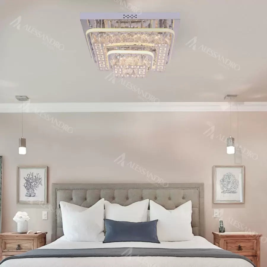 Etan LED Chandelier with Remote Control, 66W, Silver