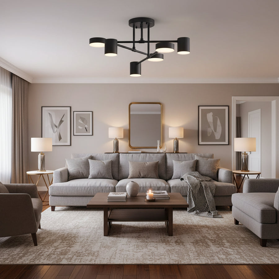 LED chandelier GALIOS 72W, 6 Elements, Cold/Warm/Neutral light, Black