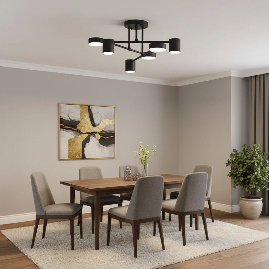LED chandelier GALIOS 72W, 6 Elements, Cold/Warm/Neutral light, Black