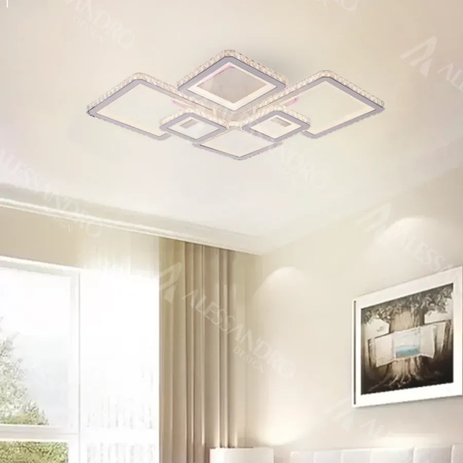 RGB LED Lust with quadris remote control, 240W, 6 squares, cold/hot/neutral light, daisy, white