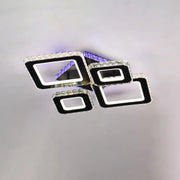 TERRANO LED Chandelier with Crystals, 4 Squares, RGB, with Remote Control, 162W, Black &amp; Stainless Steel 