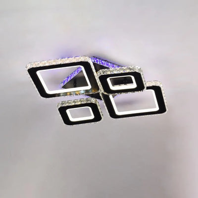 LED chandelier with remote control and crystal TERRANO RGB 162W, 4 Squares, Cold/Warm/Neutral light, Dimmable, Black