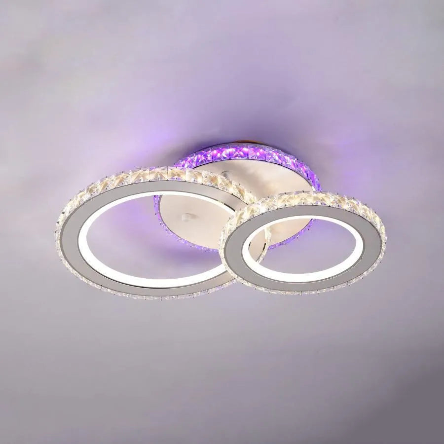 NOVA Rotonda LED Chandelier with Crystals, 2 Light Sources, RGB, with Remote Control, 43W, White &amp; Stainless Steel 