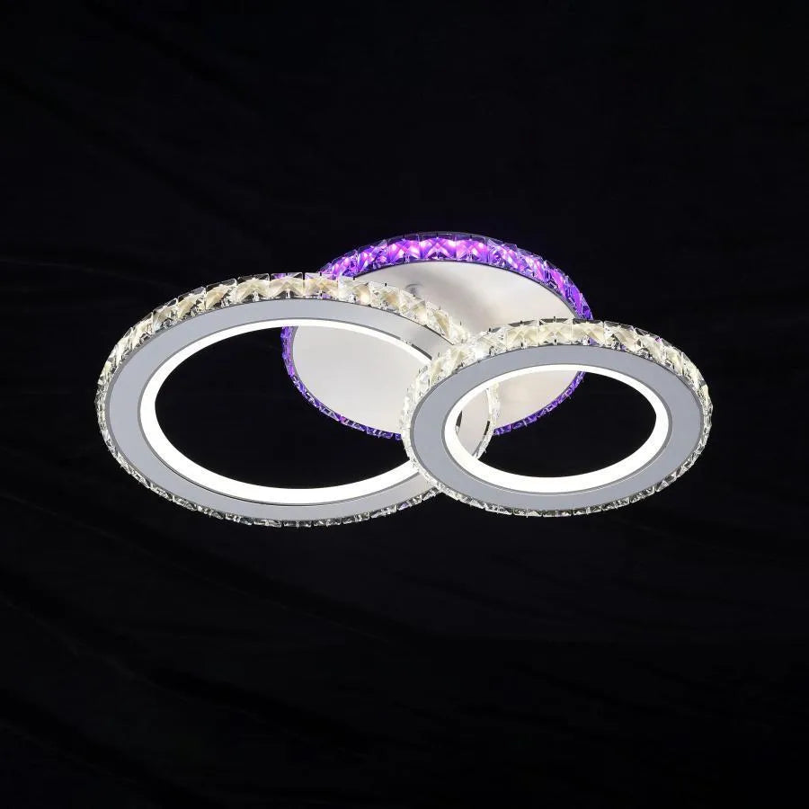 NOVA Rotonda LED Chandelier with Crystals, 2 Light Sources, RGB, with Remote Control, 43W, White &amp; Stainless Steel 