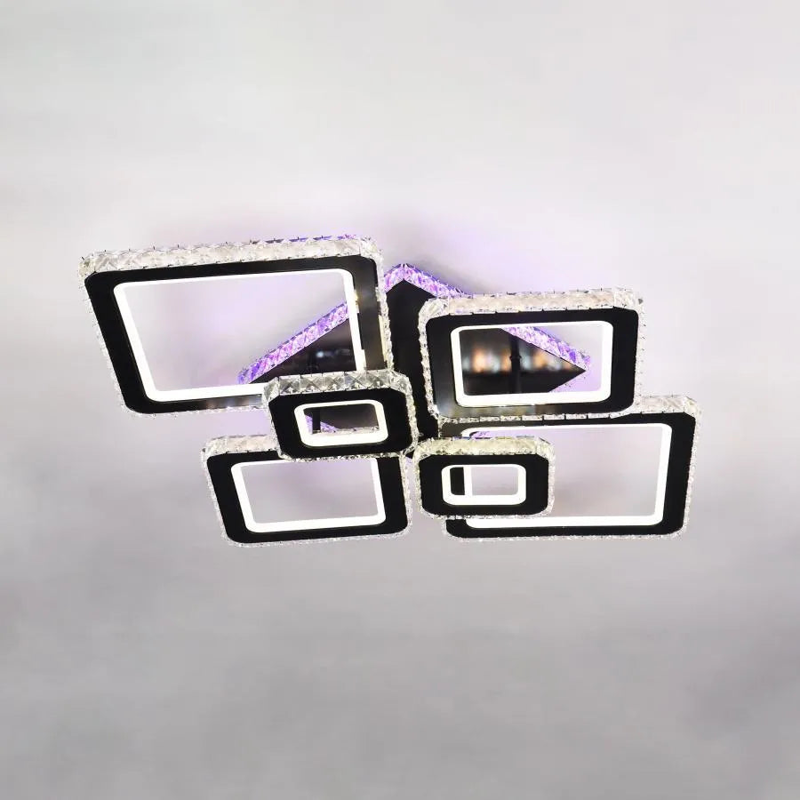 TERRANO LED Chandelier with Crystals, 6 Squares, RGB, with Remote Control, 288W, Black &amp; Stainless Steel 