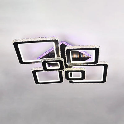 LED chandelier with remote control and crystal TERRANO RGB 288W, 6 Squares, Cold/Warm/Neutral light, Dimmable, Black