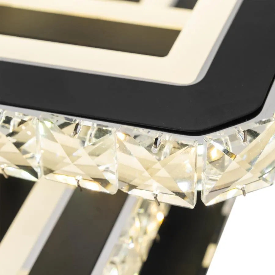 NOVA Quadria LED Chandelier with Crystals, 3 Light Sources, RGB, with Remote Control, 154W, Black &amp; Stainless Steel