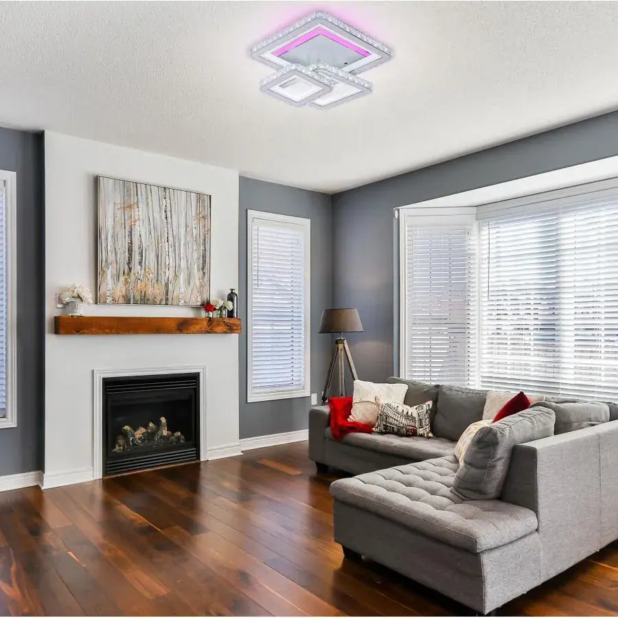 NOVA Quadria LED Chandelier with Crystals, 3 Light Sources, RGB, with Remote Control, 154W, White &amp; Stainless Steel
