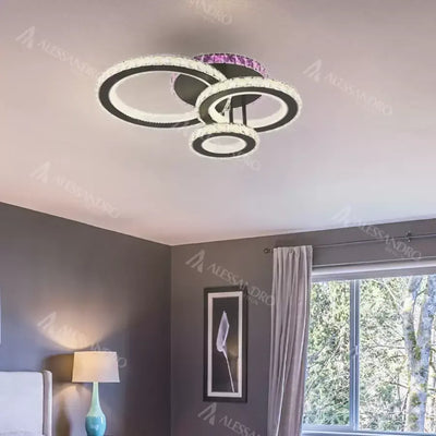 LED chandelier with remote control and crystal LEOCADIA RGB 134W, 3 Circles, Cold/Warm/Neutral light, Dimmable, Black