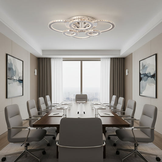 LED chandelier with remote control and crystal NOVA ROTONDA RGB 144W, 6 Circles, Cold/Warm/Neutral light, Dimmable, Glossy Chrome