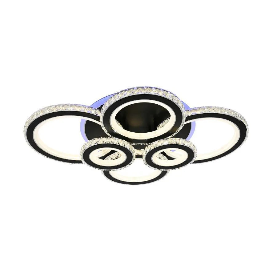 NOVA Rotonda LED Chandelier with Crystals, 6 Light Sources, RGB, with Remote Control, 154W, Black &amp; Stainless Steel