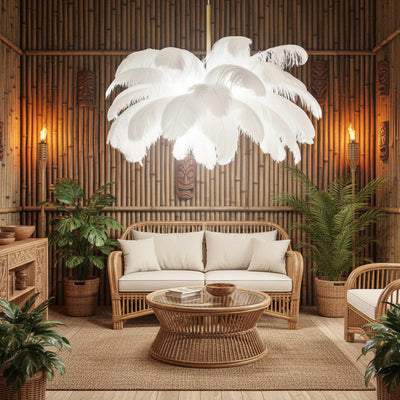 Minoss LED chandelier, 1xE27, diameter 30cm, Feathers, White