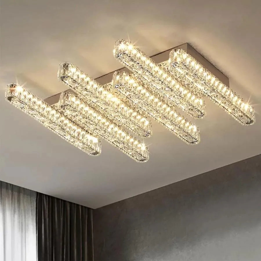 LED Chandelier PRISCILA, with Remote Control, 216W, Crystal, Glossy Chrome, Dimmable, Warm/Cold/Neutral Light