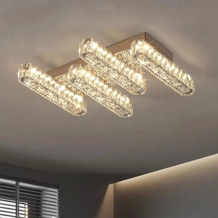 LED Chandelier PRISCILA, with Remote Control, 80W, Crystal, Glossy Chrome, Dimmable, Warm/Cold/Neutral Light