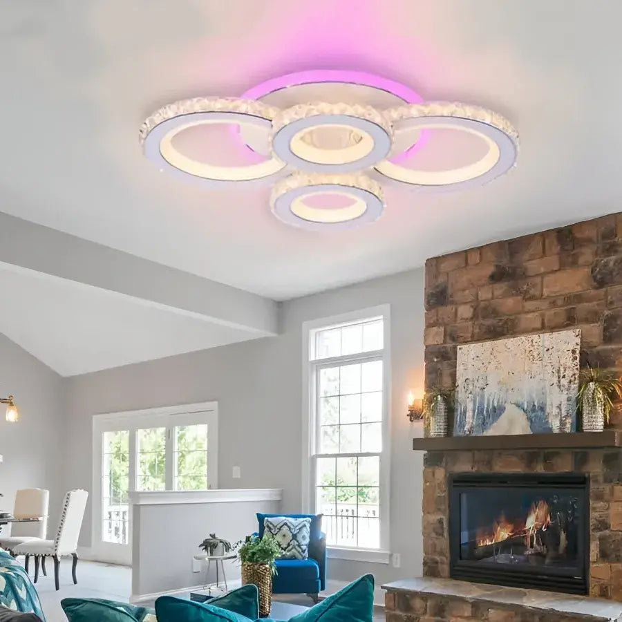 NOVA Rotonda LED Chandelier with Crystals, 4 Light Sources, RGB, with Remote Control, 68W, White &amp; Stainless Steel