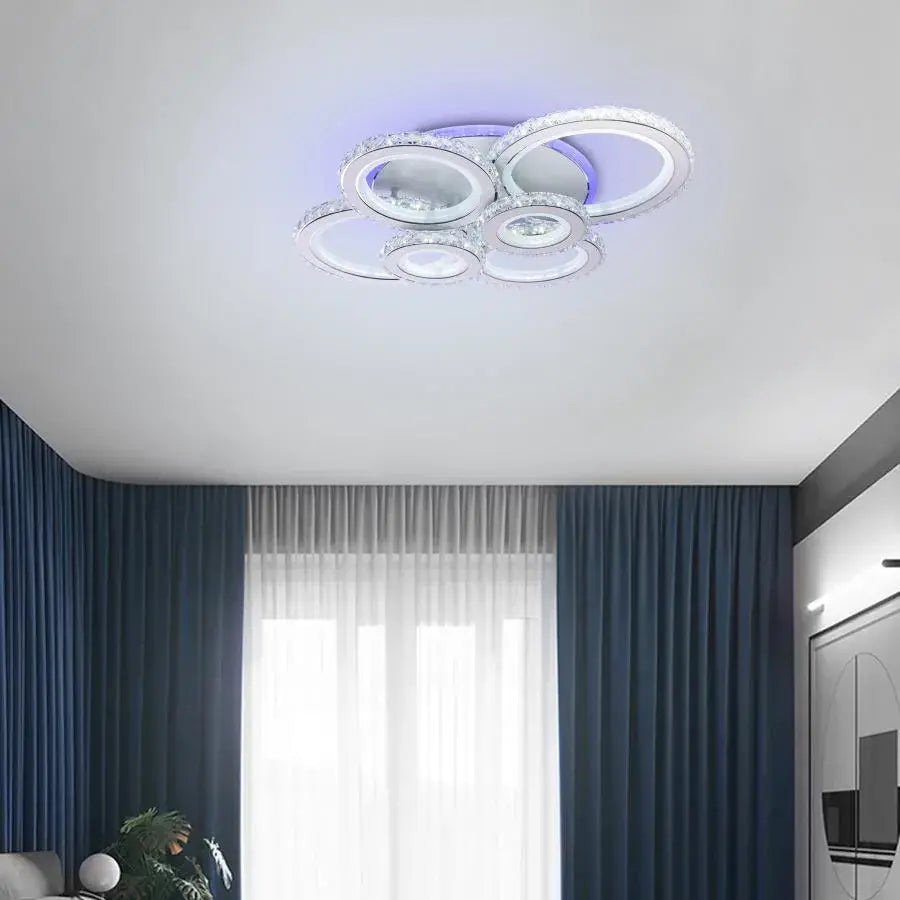 NOVA Rotonda LED Chandelier with Crystals, 6 Light Sources, RGB, with Remote Control, 154W, White &amp; Stainless Steel