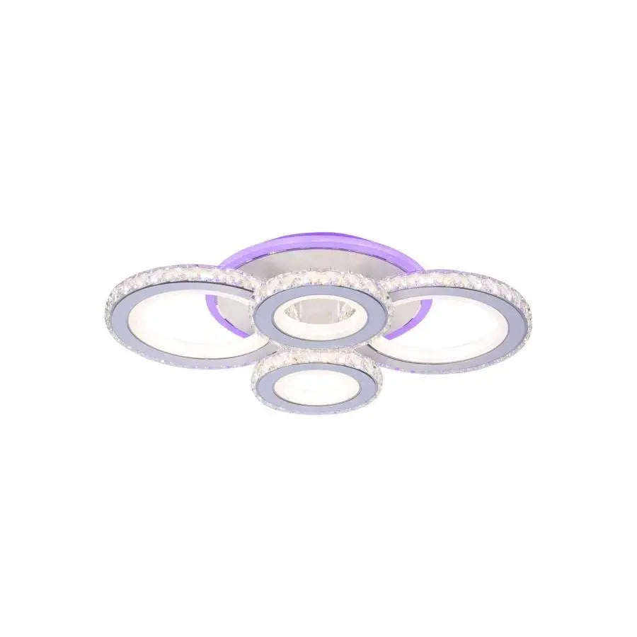NOVA Rotonda LED Chandelier with Crystals, 4 Light Sources, RGB, with Remote Control, 68W, White &amp; Stainless Steel