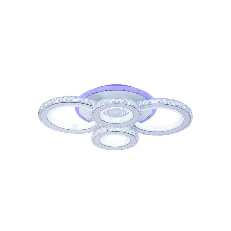NOVA Rotonda LED Chandelier with Crystals, 4 Light Sources, RGB, with Remote Control, 68W, White &amp; Stainless Steel