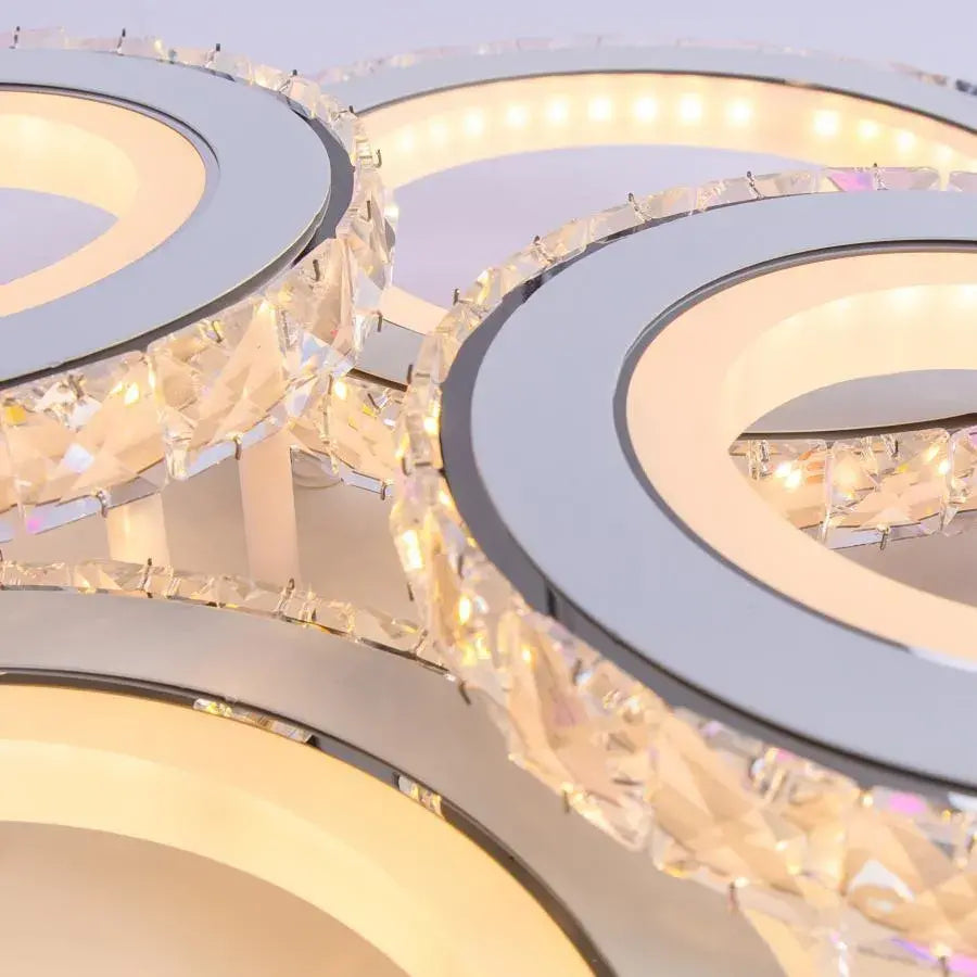 NOVA Rotonda LED Chandelier with Crystals, 4 Light Sources, RGB, with Remote Control, 68W, White &amp; Stainless Steel